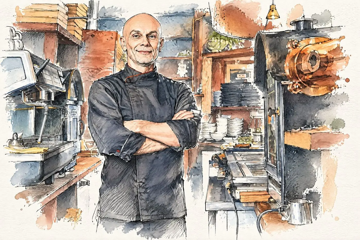 Szkic kucharza w restauracyjnej kuchni